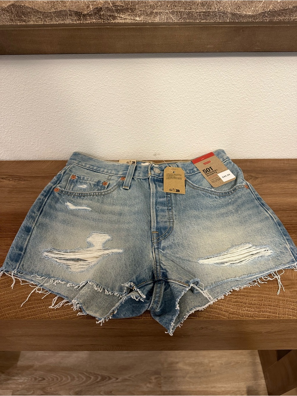Levi's Light Blue Distressed High-Rise Denim Shorts